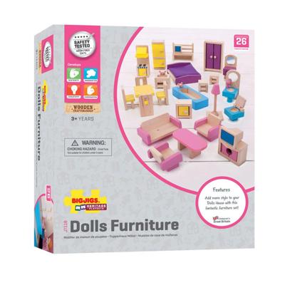 Bigjigs houten poppenhuis meubels, 27dlg.