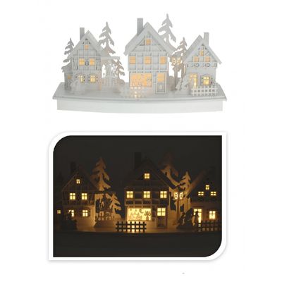 Houten kerstdorp wit met licht type 3 Houten kerstdorp wit met licht type 3