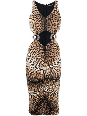 Roberto Cavalli robe mi-longue à imprimé léopard - Tons neutres