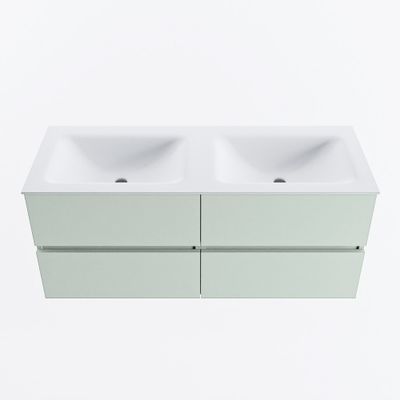 MONDIAZ VICA 120cm badmeubel onderkast Greey 4 lades. Wastafel CLOUD dubbel 2 kraangaten, kleur Talc.