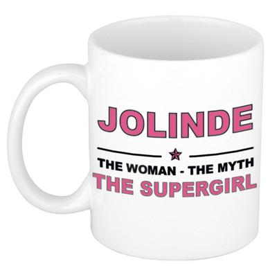 Jolinde cadeau mok - Woman Myth Supergirl - naam koffiemok - 300 ml - collega - moederdag Jolinde cadeau mok - Woman Myth Supergirl - naam koffiemok - 300 ml - collega - moederdag