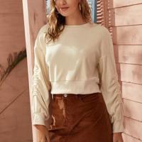 Effen kleur pluche rubber vrouwen Sweatshirt (kleur: beige maat: S)