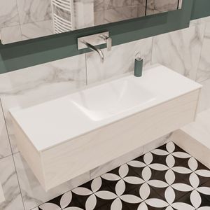Mondiaz Lush Cloud badmeubel underlayment 120 cm 1 lade solid surface enkele spoelbak midden zonder kraangat