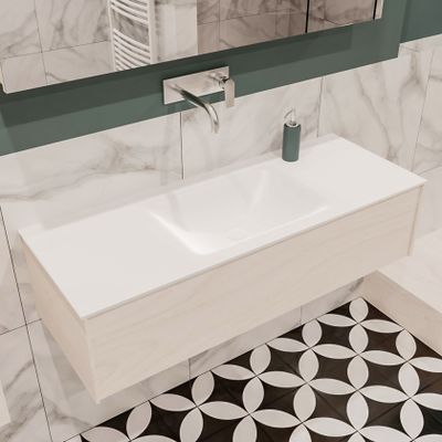Mondiaz Lush Cloud badmeubel underlayment 120 cm 1 lade solid surface enkele spoelbak midden zonder kraangat