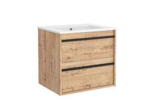 Muebles Resh badkamermeubel eiken 60cm met witte wastafel zonder kraangat