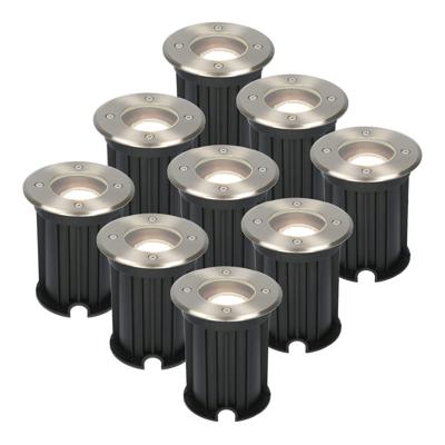 Set van 9 Maisy LED Grondspot - Dimbaar - Rond - Ø12cm - GU10 - 5 Watt 400 Lumen - 4000K neutraal wit - RVS - IP67 waterdicht - Tuinspot - Oprit