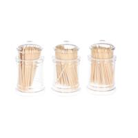 Cocktailprikkers met dispenser - 3x stuks - bamboe hout - 7 cm