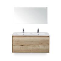 Porto Badmeubelset 120 cm - 2 laden Natuur Eiken - Keramische Wastafel Wit Slim - met Sence Spiegel