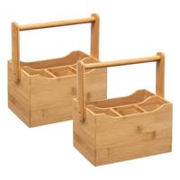 5Five Keuken gerei rekje/aanrecht spullen organizer - 2x - 20 x 14 x 24 cm - bamboe hout - met hengsel - Keukengerei - thumbnail