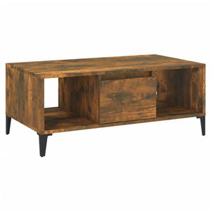 The Living Store Salontafel Industriële Gerookt Eiken - 90 x 50 x 36.5 cm - Opbergruimte - Metaal