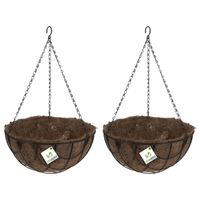 2x stuks metalen hanging baskets / plantenbakken zwart met ketting 30 cm - hangende bloemen - Plantenbakken - thumbnail