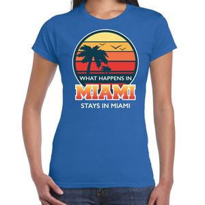 Miami zomer t-shirt / shirt What happens in Miami stays in Miami blauw voor dames