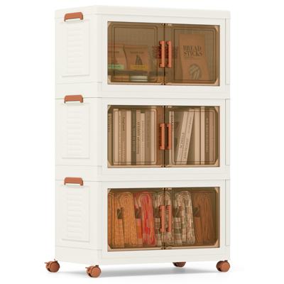 156L/208L Opvouwbare Opbergbakken met Deksels Set van 3/4 Stapelbare Plastic Opbergbakken met Wielen Opbergbakken met Deuren