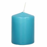 1x Turquoise blauwe cilinderkaarsen/stompkaarsen 6 x 8 cm 21 branduren