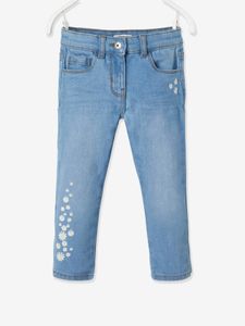 Driekwartsbroek van denim met geborduurde bloemen voor meisjes double stone