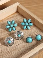 3Pcs Ethnic Vintage Natural Turquoise Earrings Set - thumbnail