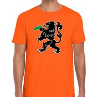 Koningsdag/ EK/ WK t-shirt oranje bier drinkende leeuw voor heren - thumbnail