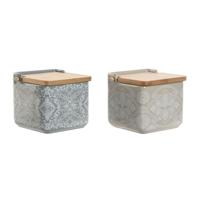 Zoutvaatje met deksel Home ESPRIT Blauw Beige Roze Lila Bamboe 750 ml 14 x 12,5 x 12 cm (2 Stuks)