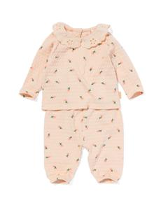 HEMA Newborn Kledingset Shirt En Broek Ajour Bloemen Perzik (perzik)