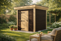 Blokhut Almelo 250x250 cm Douglas blank met vuren wanden zwart (Incl. EPDM)- - - Van Kooten