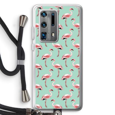 Flamingoprint groen: Huawei P40 Pro Plus Transparant Hoesje met koord
