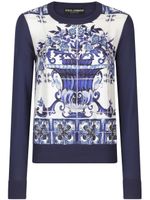 Dolce & Gabbana pull en soie à imprimé Majolica - Bleu