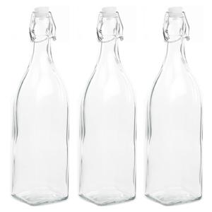 Decoratie fles - 3x - 1000ml/1ltr - beugeldop - 8 x 32 cm - glas - cadeau fles - decoratieflessen