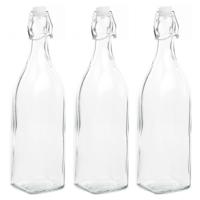 Decoratie fles - 3x - 1000ml/1ltr - beugeldop - 8 x 32 cm - glas - cadeau fles - decoratieflessen