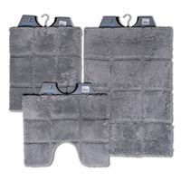 Wicotex-Badmat-set-Badmat-Toiletmat-Bidetmat ruit grijs-Antislip onderkant-WC mat-met uitsparing