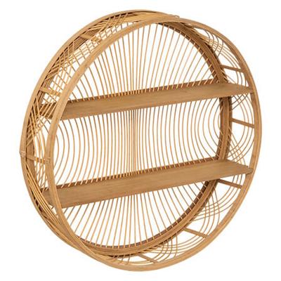 Wandplank Inacio - bruin - bamboe - Boho stijl - rond - 2 plankjes - D70 x 15 cm