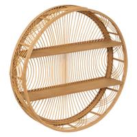 Wandplank Inacio - bruin - bamboe - Boho stijl - rond - 2 plankjes - D70 x 15 cm