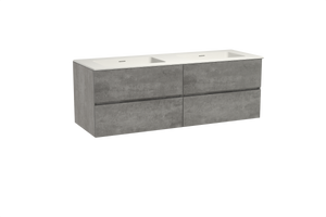 Storke Edge zwevend badmeubel 150 x 52 cm beton donkergrijs met Mata dubbele wastafel in solid surface