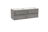 Storke Edge zwevend badmeubel 150 x 52 cm beton donkergrijs met Mata dubbele wastafel in solid surface