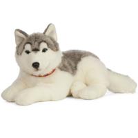 Living Nature husky knuffel - grijs/wit - pluche - 60 cm - hond/honden knuffel - speelgoed