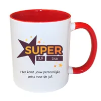 Super Juf mok met naam (rood)