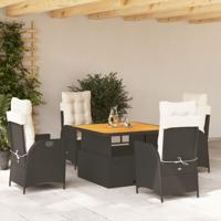 5-delige Tuinset met kussens poly rattan zwart