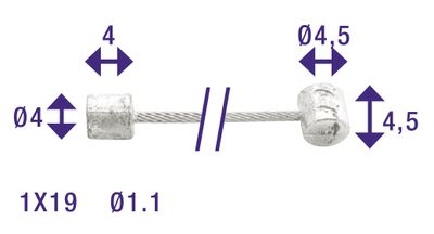 Elvedes Schakel binnenkabel 2250mm verzinkt ø1,1mm shimano huret n-nippel en t-nippel (op kaart)