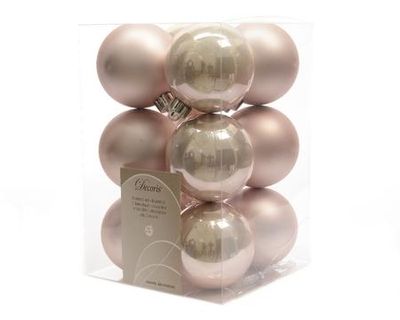 12 kerstballen poeder roze 60 mm - Ksd