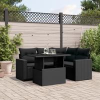 5-delige Loungeset met kussens poly rattan zwart