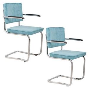 Zuiver Ridge Rib Kink Eetkamerstoelen leuning Blauw - Set van 2