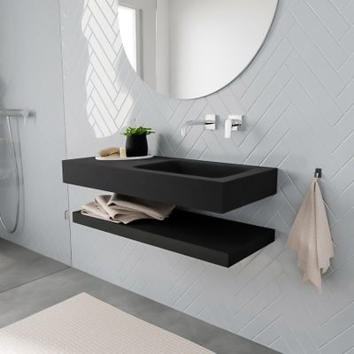 Mondiaz Alan badmeubel 100 cm solid suface planchet urban vrijhangend wastafel rechts zonder kraangat zwart