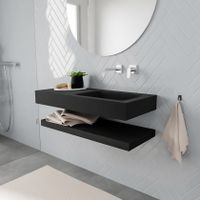 Mondiaz Alan badmeubel 100 cm solid suface planchet urban vrijhangend wastafel rechts zonder kraangat zwart