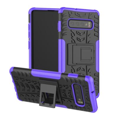Band textuur TPU + PC schokbestendig geval voor Galaxy S10 PLUS, met houder (paars)