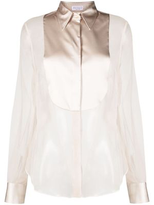 Brunello Cucinelli chemise en soie à effet de transparence - Tons neutres