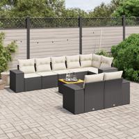 9-delige Loungeset met kussens poly rattan zwart