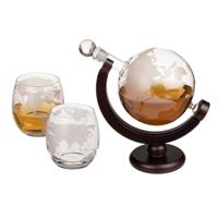 Whiskey karaf cadeau set - met 2 glazen - decanteer kan - glas - 850 ml - wereldbol