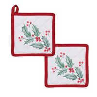 HAES DECO - Set van 2 Pannenlappen voor een kind - 16x16 cm - 100% Katoen - Holly Christmas