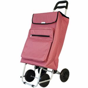 Boodschappentrolley vierkant - rood/wit - 48 liter - aluminium frame - met vriesvak