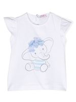 Il Gufo t-shirt volanté à motif éléphant - Blanc