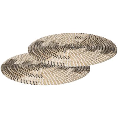 Secret de Gourmet Tafel Placemat - Set van 10x stuks - zeegras - zwart/wit - D35 cm - extra dik